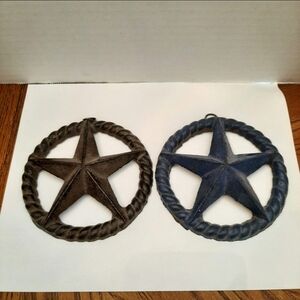 🔥Set Of 2 Small Cast Iron Rustic Texas Stars Rope Ring Western Art Wall Decor